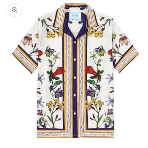 Jonvi DesignPurple Floral Print Camp Collar Short Sleeve Shirt Size Medium